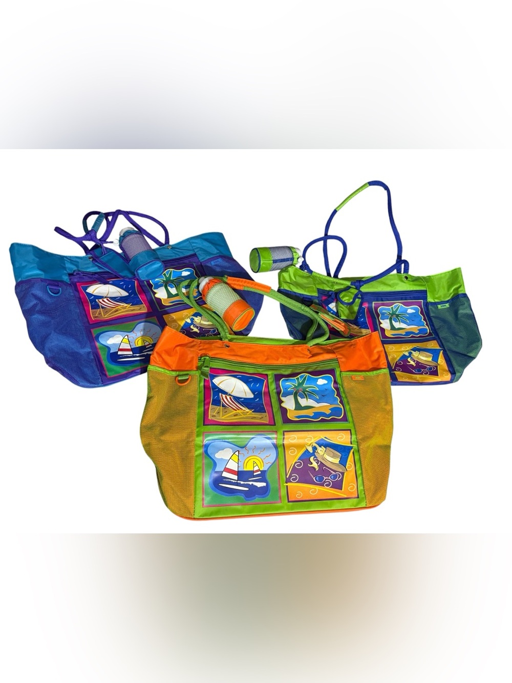 Vintage Totes Beach Bag, Vibrant orange and lime - Picture 16 of 16